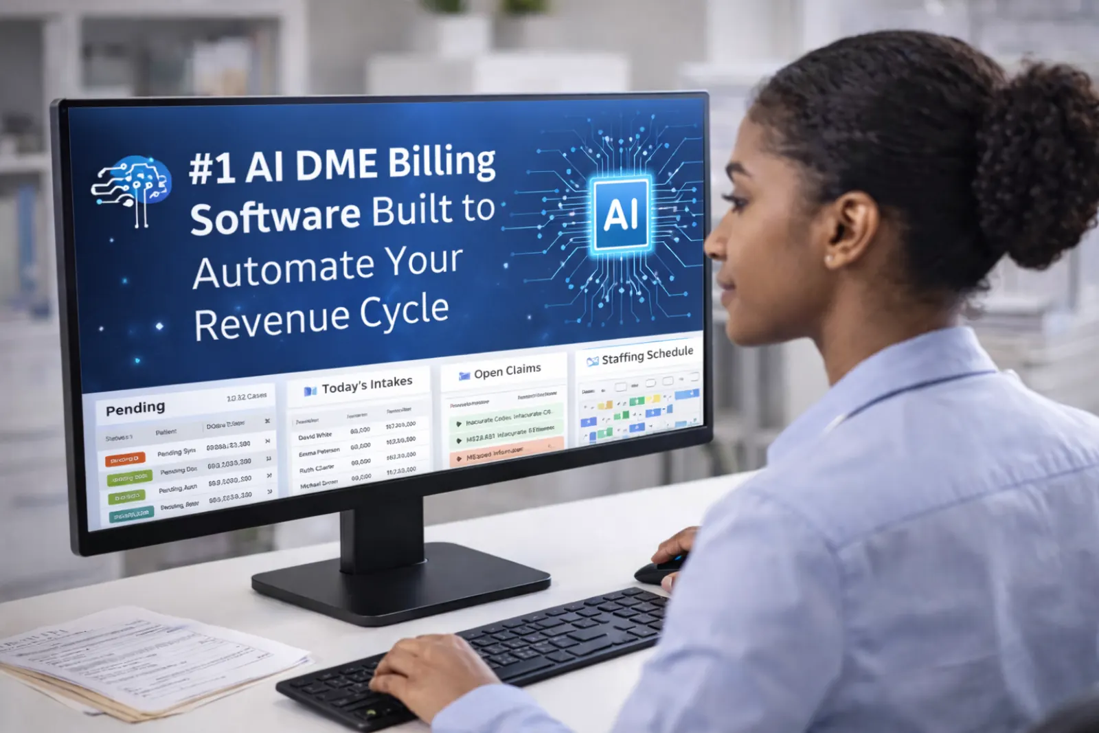 Professional using BFLOW® AI DME | HME Billing Software to automate revenue cycle