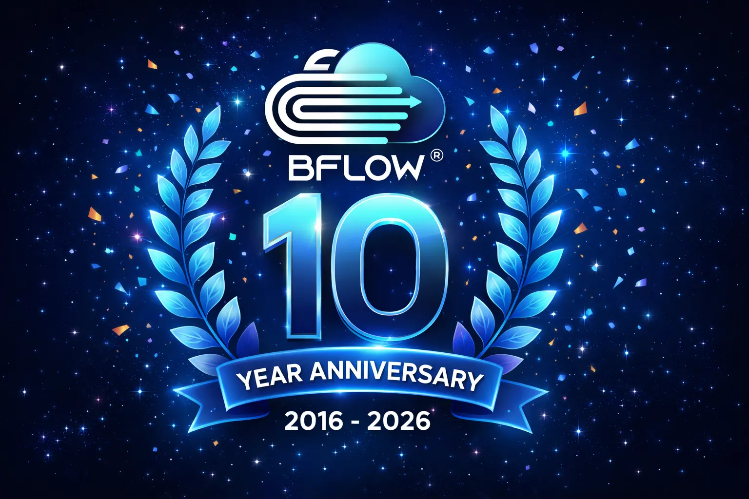 BFLOW® 10 year anniversary 2016-2026 badge